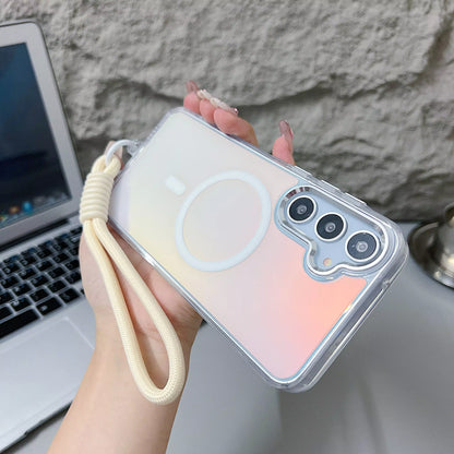 Stylish Gradient Laser Back Cover Magnetic Stand Wrist Strap for Samsung
