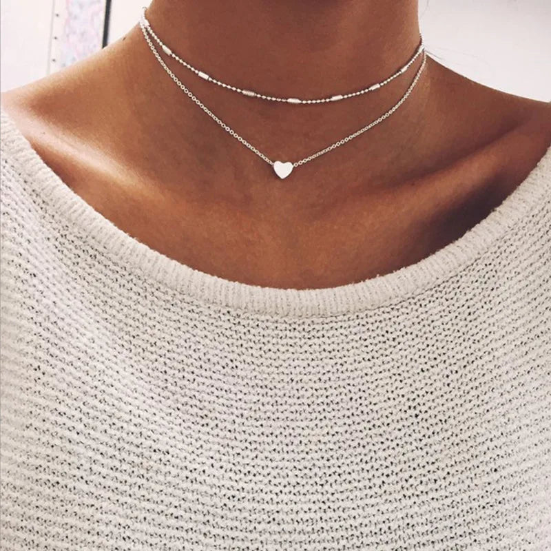 Heart Minimalist Layered Necklace for Women