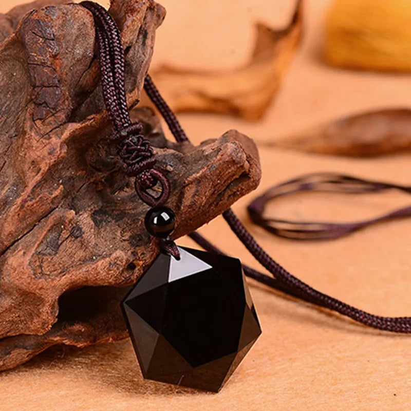 Obsidian Hexagram & Amethyst Healing Necklace
