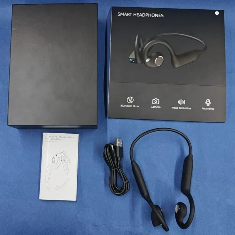 E12 Smart Open-Ear Headphones with 8MP Camera