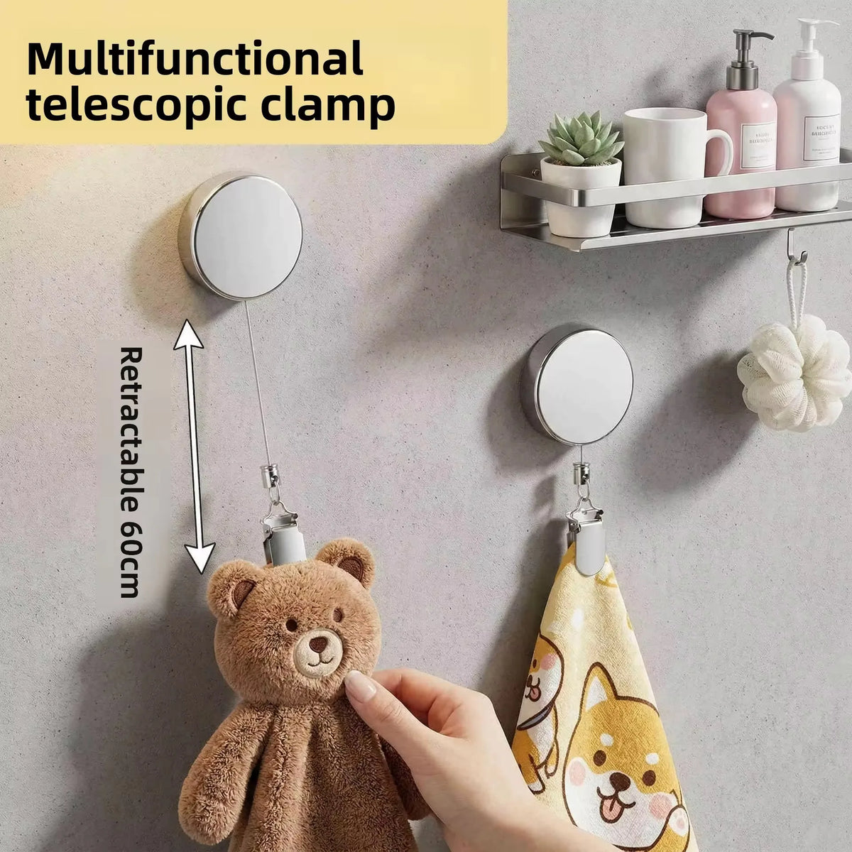 M-50 Retractable Towel Holder - No-Drill Self-Retracting Towel Clip