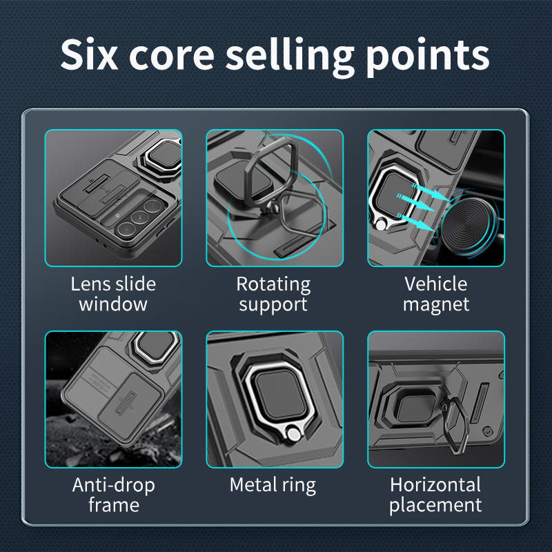 Shockproof Slide Camera Lens Ring Stand Case – Protective Cover Coque Funda for Samsung