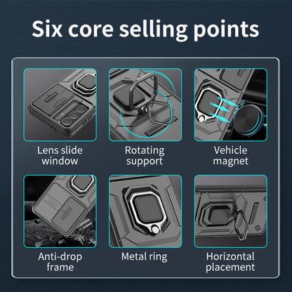 Shockproof Slide Camera Lens Ring Stand Case – Protective Cover Coque Funda for Samsung