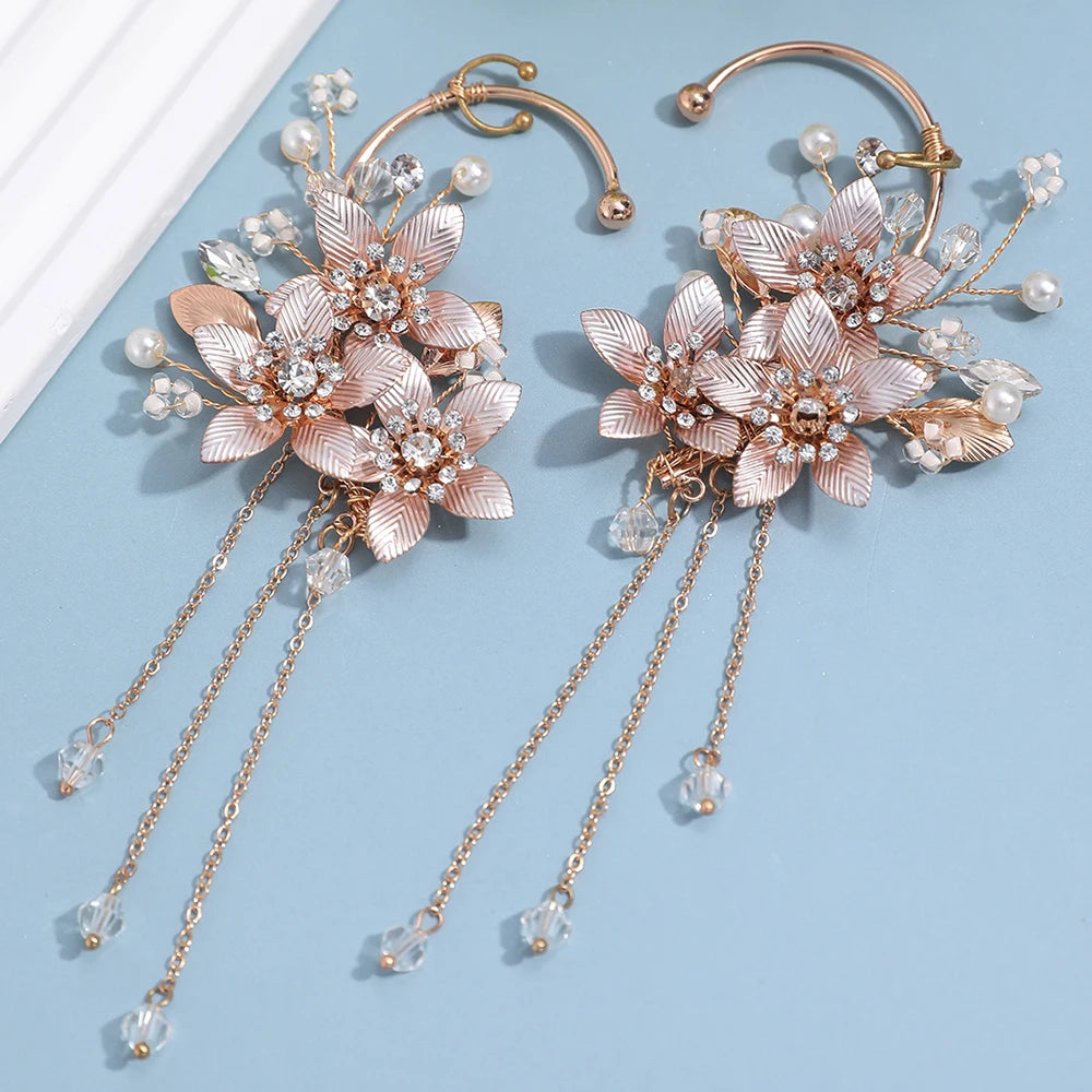 Elegant Metal Leaf Tassel Earrings for Brides
