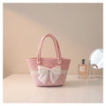 Handwoven Straw Shoulder Bag for Women Summer Beach Tote with Bow