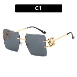 Retro Ladies Square Sunglasses Rimless Trimmed Glass Fashion Protection Sunglasses Personality Touch
