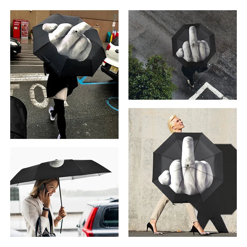 Creative Distinctive Three-Fold Silver Glue Manual Sun Middle Finger umbrella