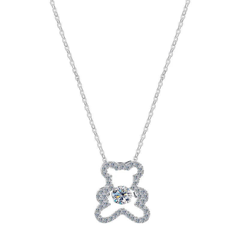 Silver Bear Moissanite Pendant Necklace