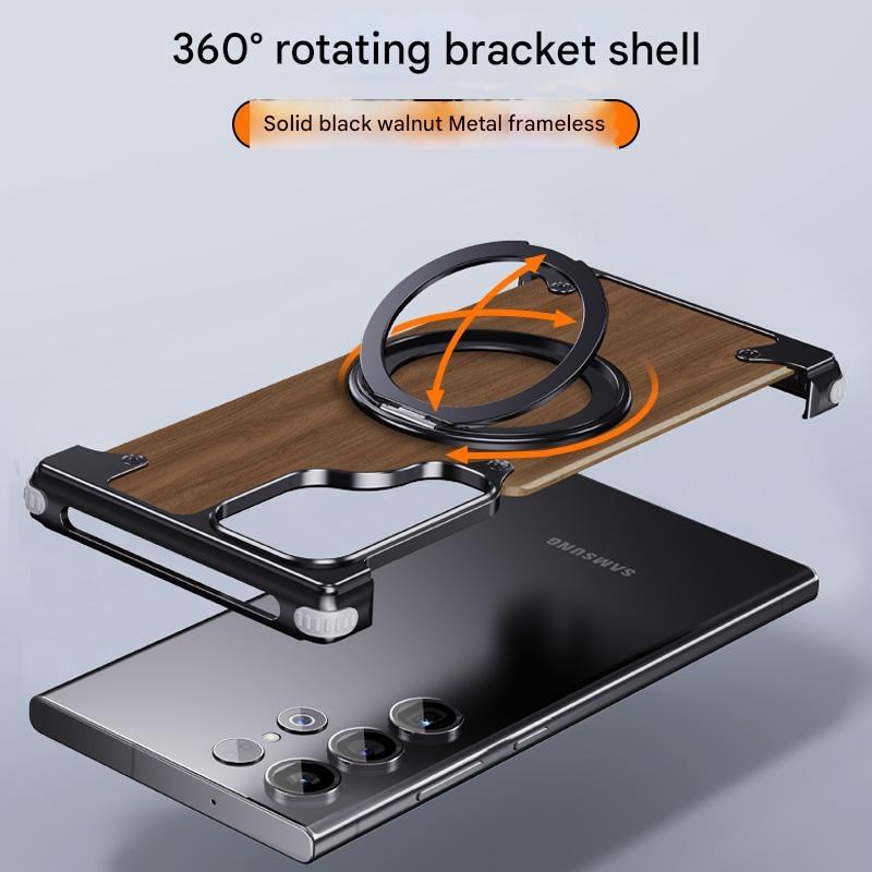 Premium Walnut Wood Metal Magnetic 360° Stand Case