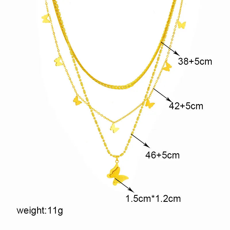 18K Gold Plated Butterfly Necklace - Multi Layer Design