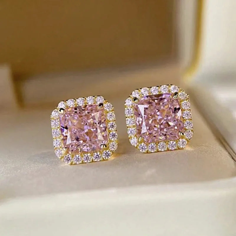 Luxury Princess Cubic Zirconia Stud Earrings