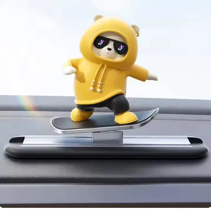 Car Dashboard Skateboard Ornament Cute Bear Figurine Plastic