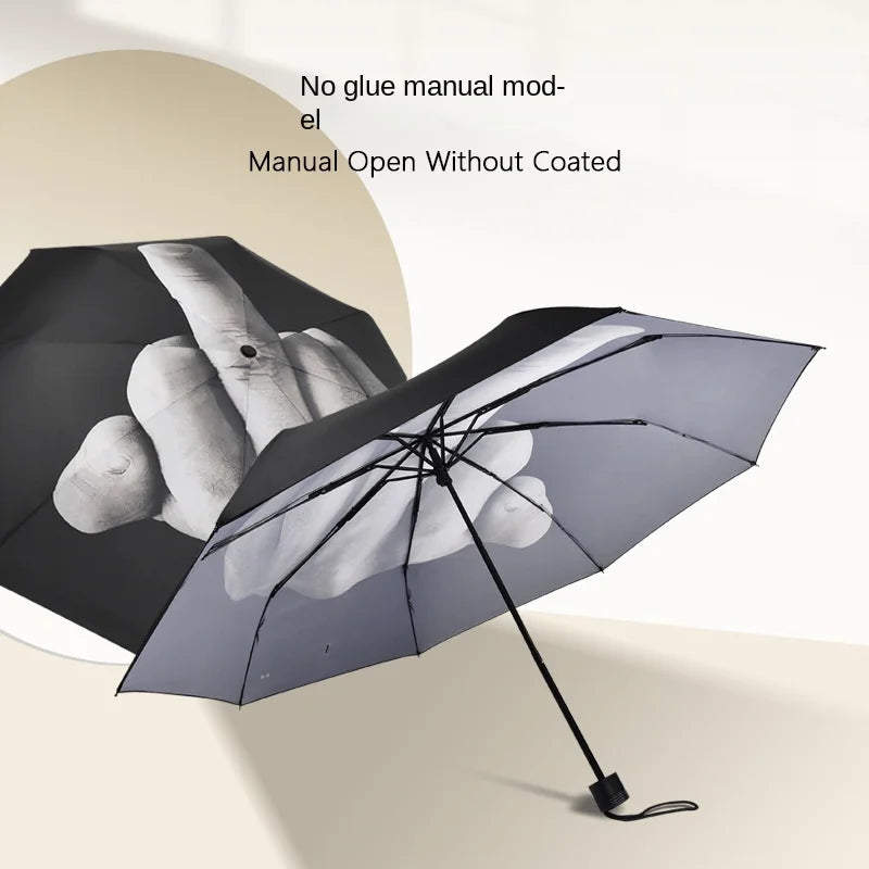 Creative Distinctive Three-Fold Silver Glue Manual Sun Middle Finger umbrella