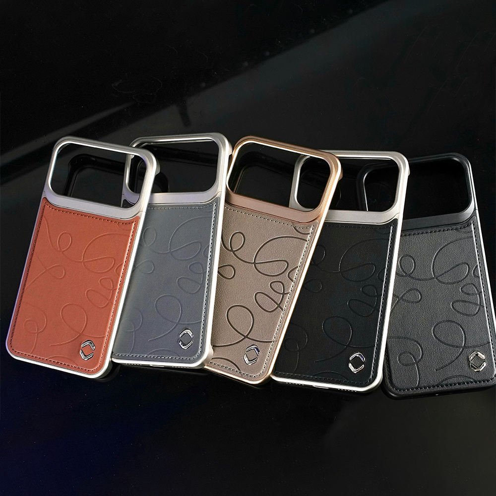 VAWI Art Line Leather Metal Phone Case – Premium Shockproof Protective Cover for iPhone