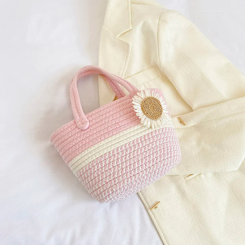 Handwoven Straw Shoulder Bag for Women Summer Beach Tote with Bow