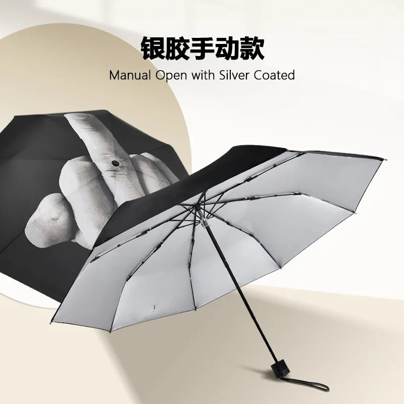 Creative Distinctive Three-Fold Silver Glue Manual Sun Middle Finger umbrella