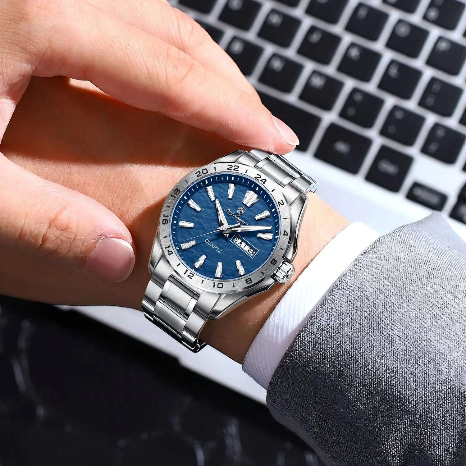 Poedagar Men's Dual Calendar Luminous Watch
