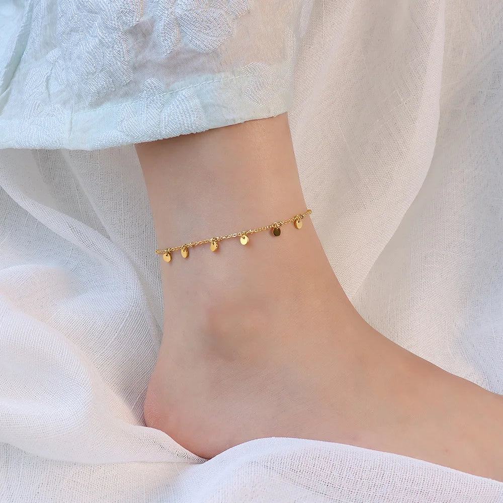 Tarnish-Free 18k Gold Plated Coin Disc Anklet