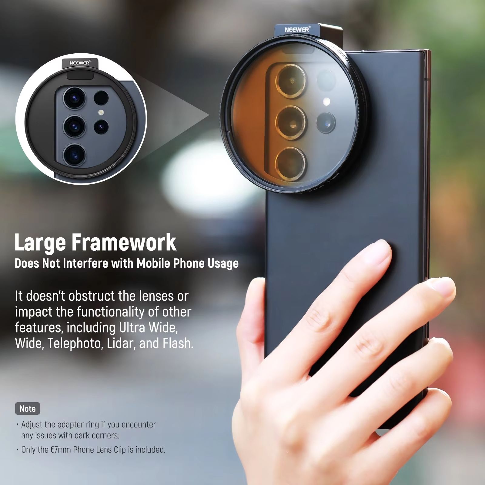 NEEWER LA006 67mm Phone Filter Mount – Upgraded Clip with Cold Shoe Mount