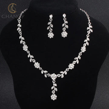 Luxury Alloy Flower Bridal Necklace & Earrings Set