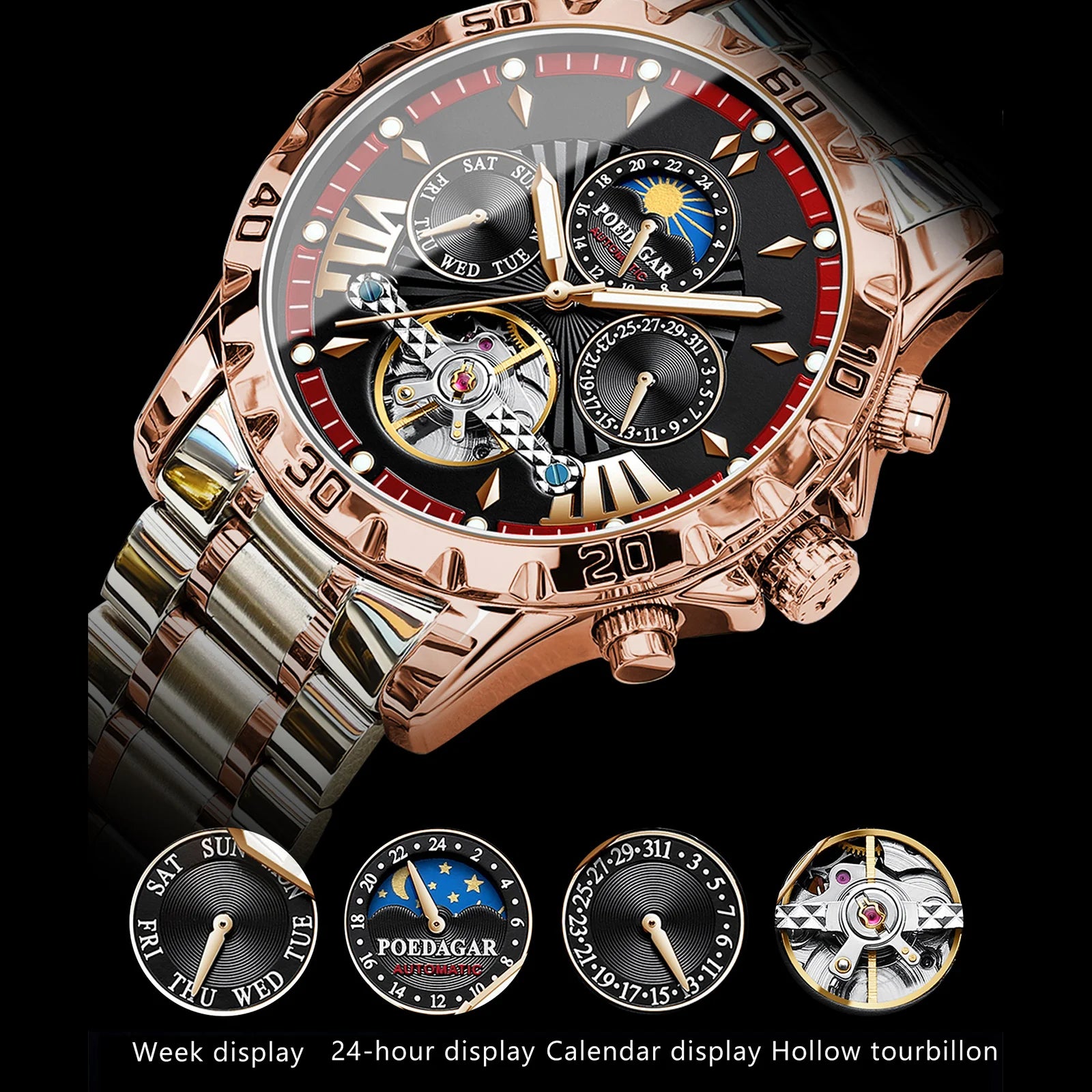 Poedagar Men's Tourbillon Luxury Watch