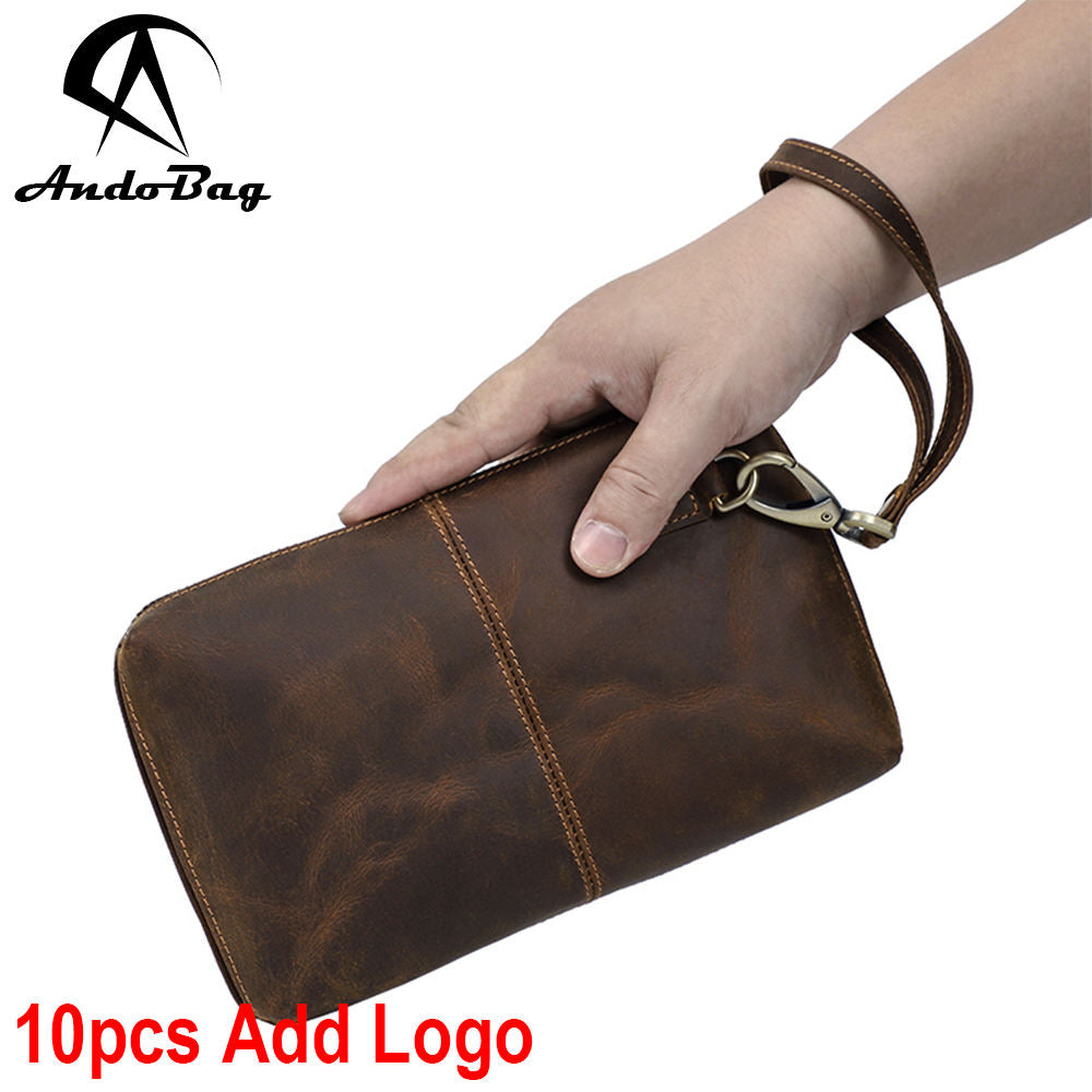 AndoBag Men’s Genuine Cow Leather Clutch Bag – RFID Blocking Long Wallet & Travel Wrist Purse