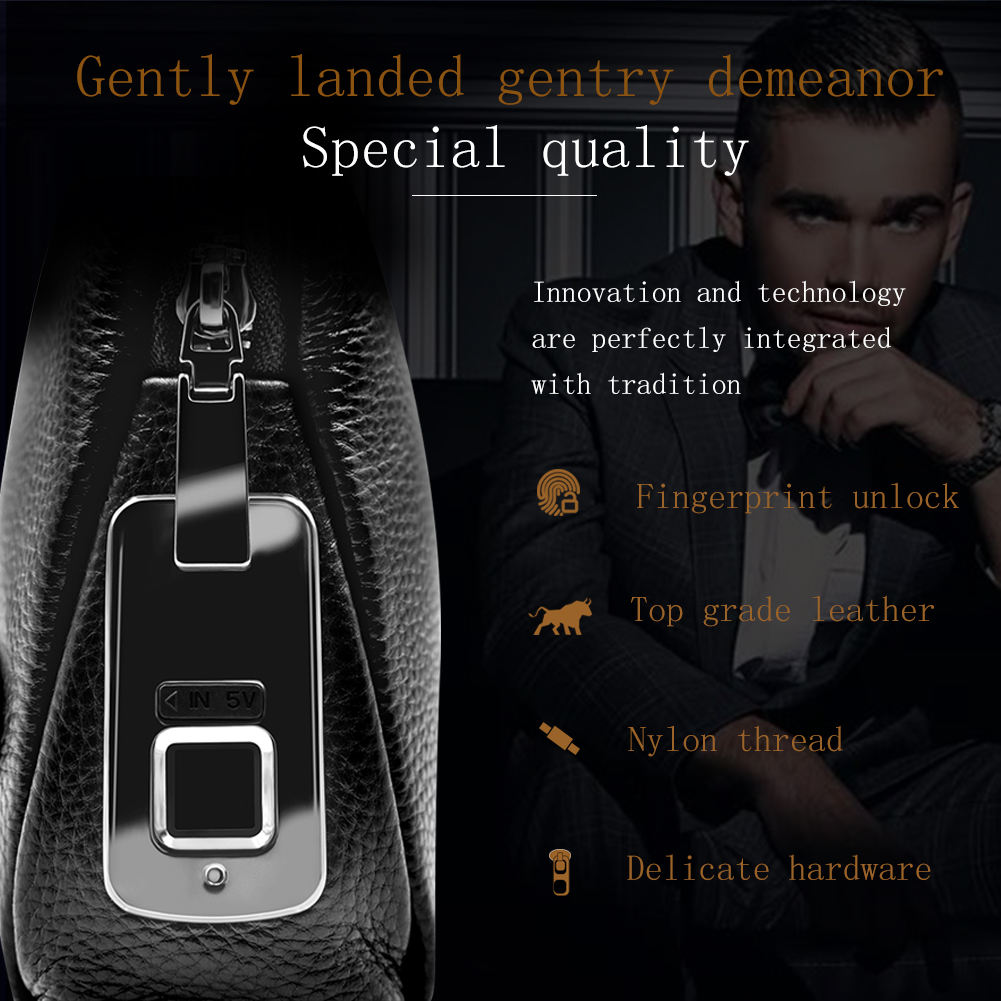 Men’s Genuine Leather Handbag with Fingerprint Lock – Designer Anti-Theft Briefcase & Wallet