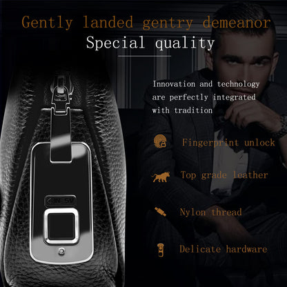 Men’s Genuine Leather Handbag with Fingerprint Lock – Designer Anti-Theft Briefcase & Wallet