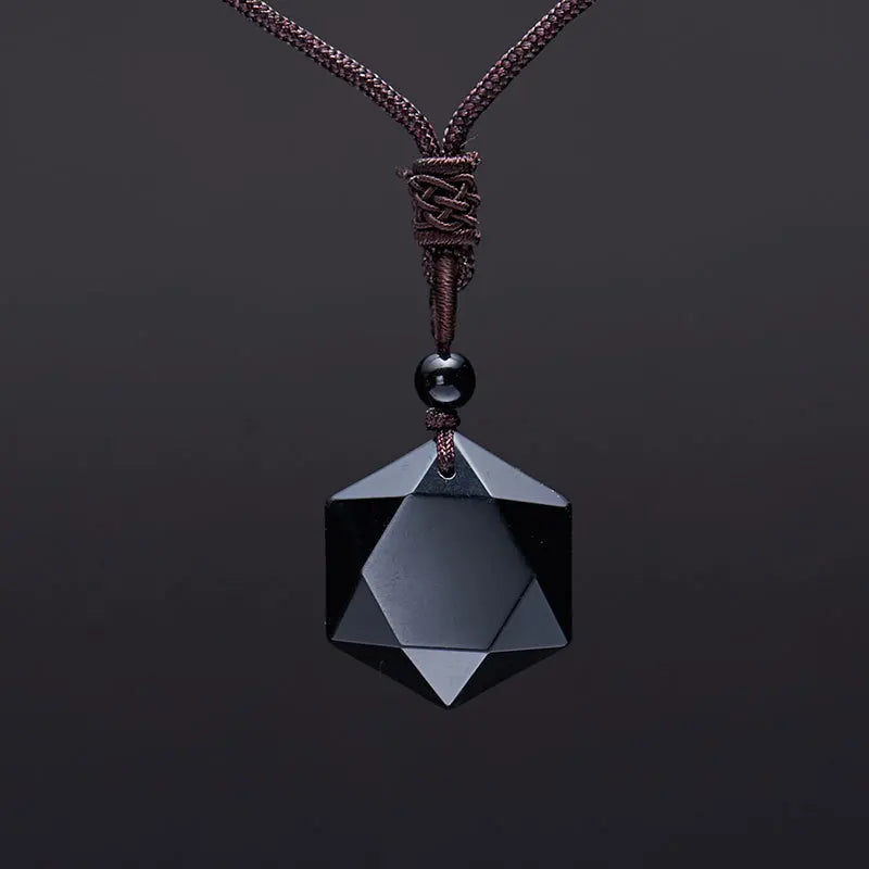Obsidian Hexagram & Amethyst Healing Necklace