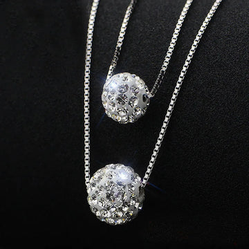 Elegant Silver Double Crystal Necklace