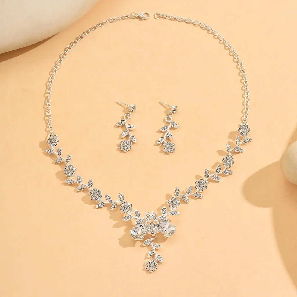 Gold Plated Punk Wedding Necklace & Earrings Set