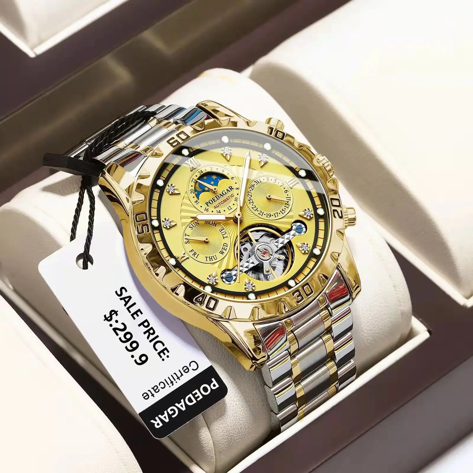 Luxury Gold Automatic Men's Watch - Waterproof & Luminous