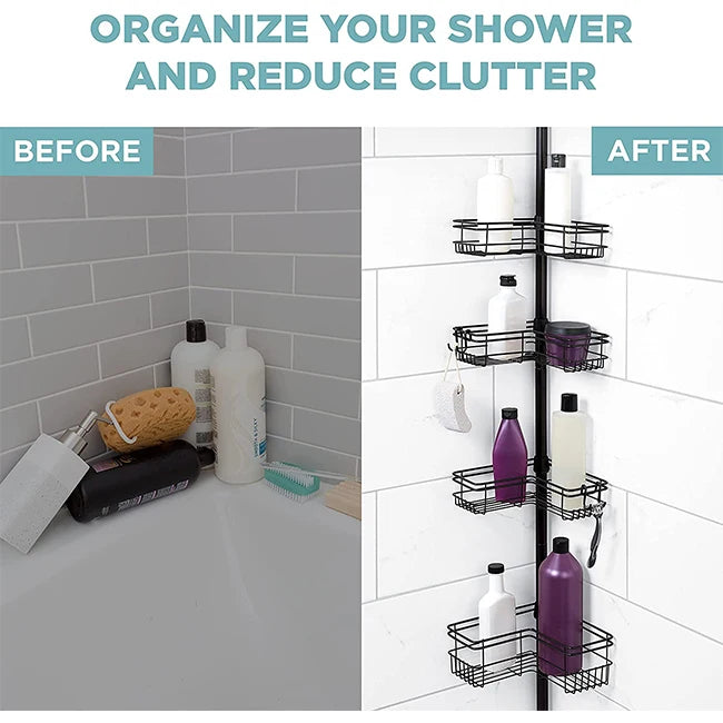 Matte Black 4-Tier Tension Pole Shower Caddy