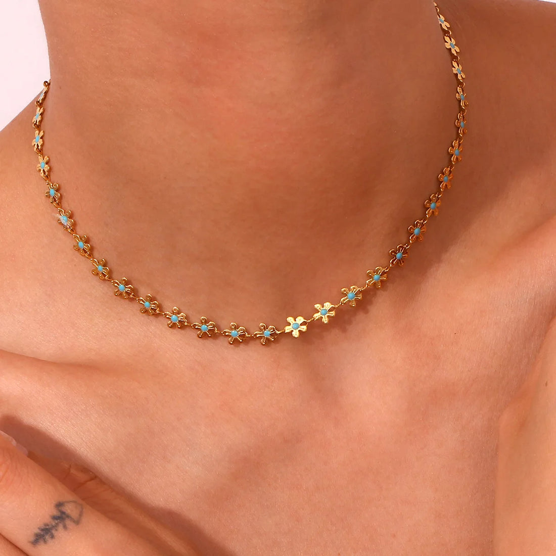 Gold Plated Flower Necklace & Bracelet Set