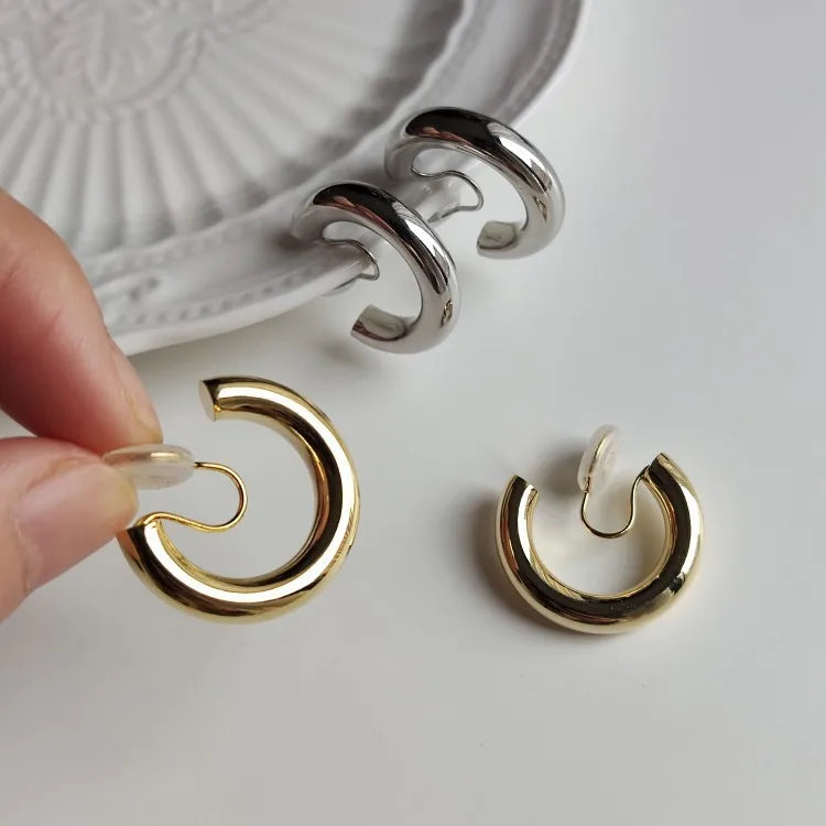 18K Gold Clip On Hoop Earrings