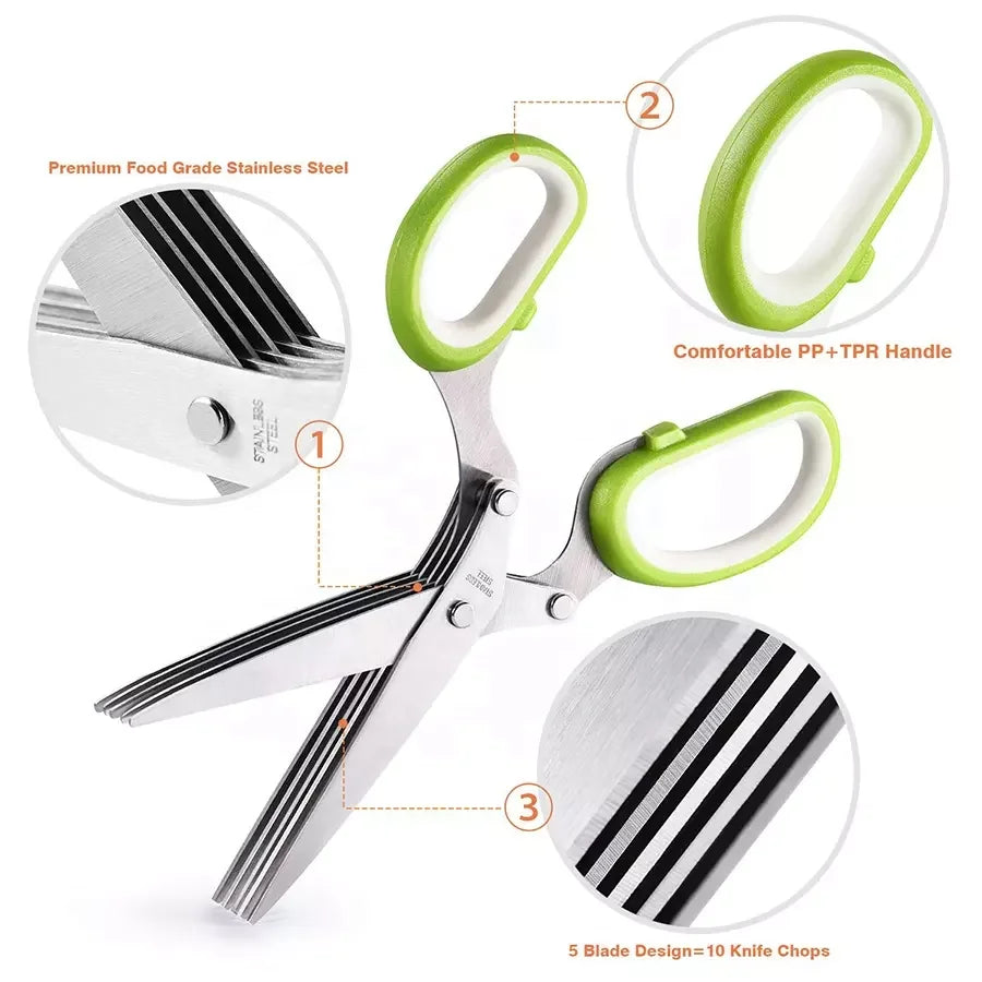 Hot Selling Stainless Steel Kitchen Scissors 5 Blades Herb Scissors