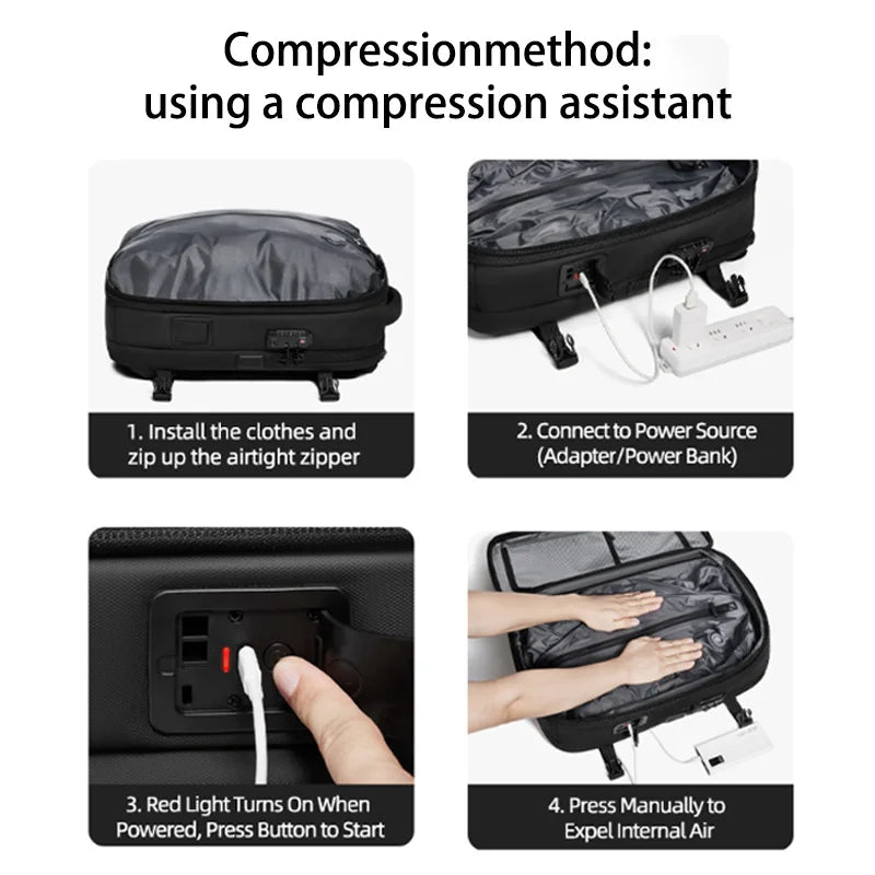 Vacuum Compression Travel Laptop Backpack with Electric Air Pump & USB Charging Port