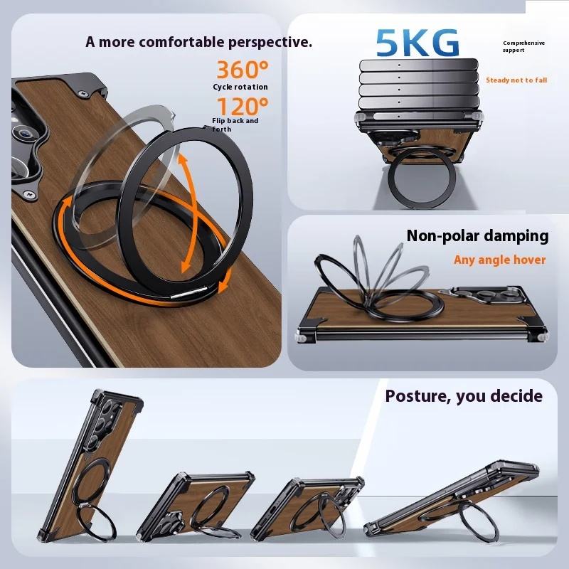 Premium Walnut Wood Metal Magnetic 360° Stand Case