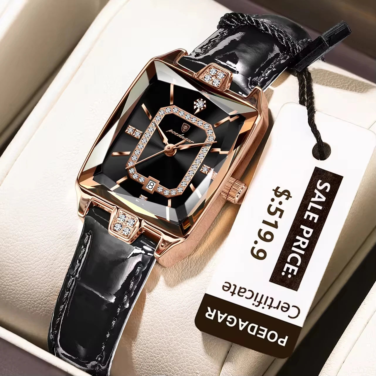 Poedagar 785 Luxury Diamond Leather Women's Watch