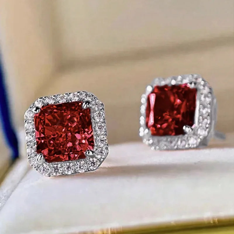 Luxury Princess Cubic Zirconia Stud Earrings
