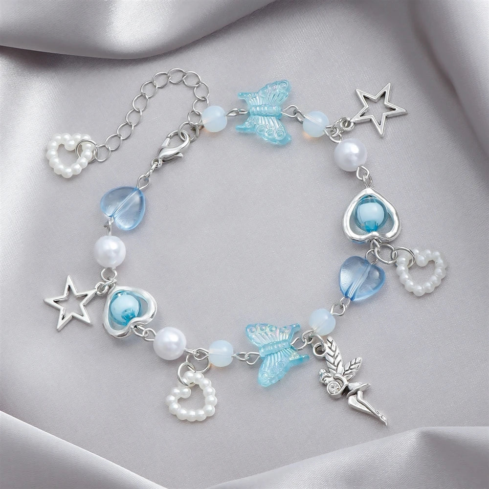 Charming Butterfly Heart Bracelet - Sweet Y2K Jewelry