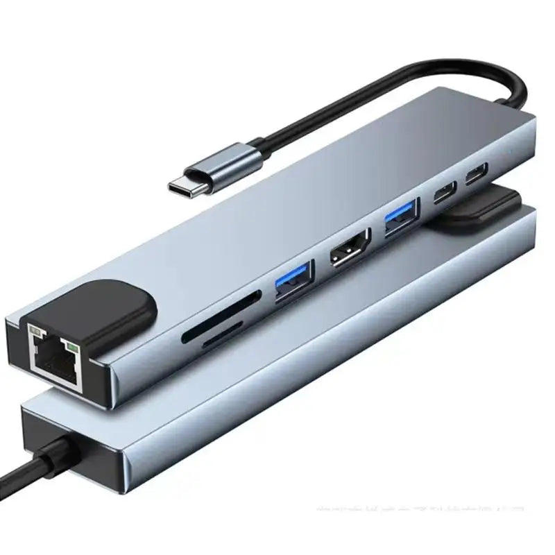 8 in 1 Type-C Hub with RJ45 LAN USB-C to HDTV SD/TF USB 3.0 & PD