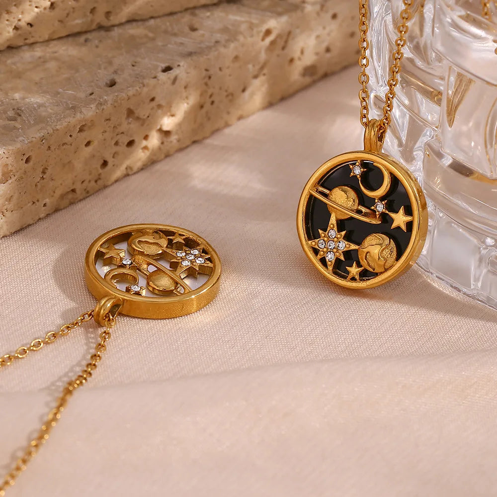 18K Gold Plated Moon & Stars Necklace