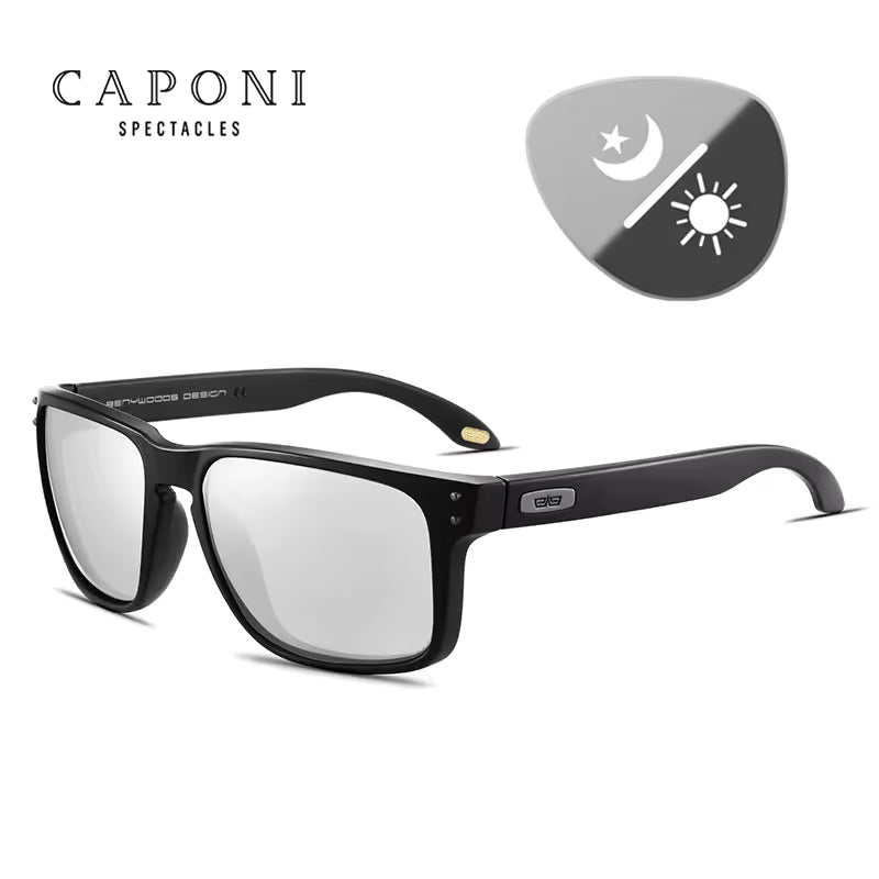 CAPONI PolarVision Sunglasses – Photochromic Square TR Frame Driving Shades