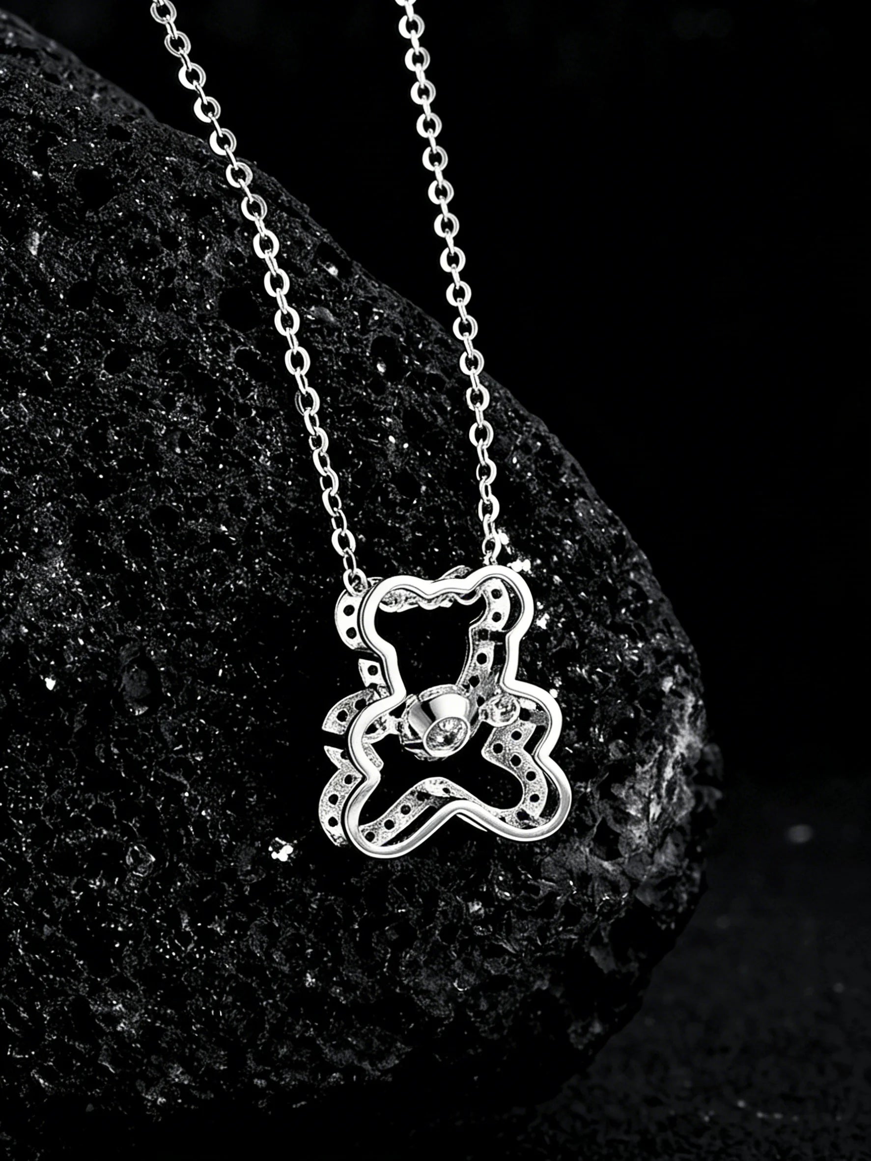 Silver Bear Moissanite Pendant Necklace