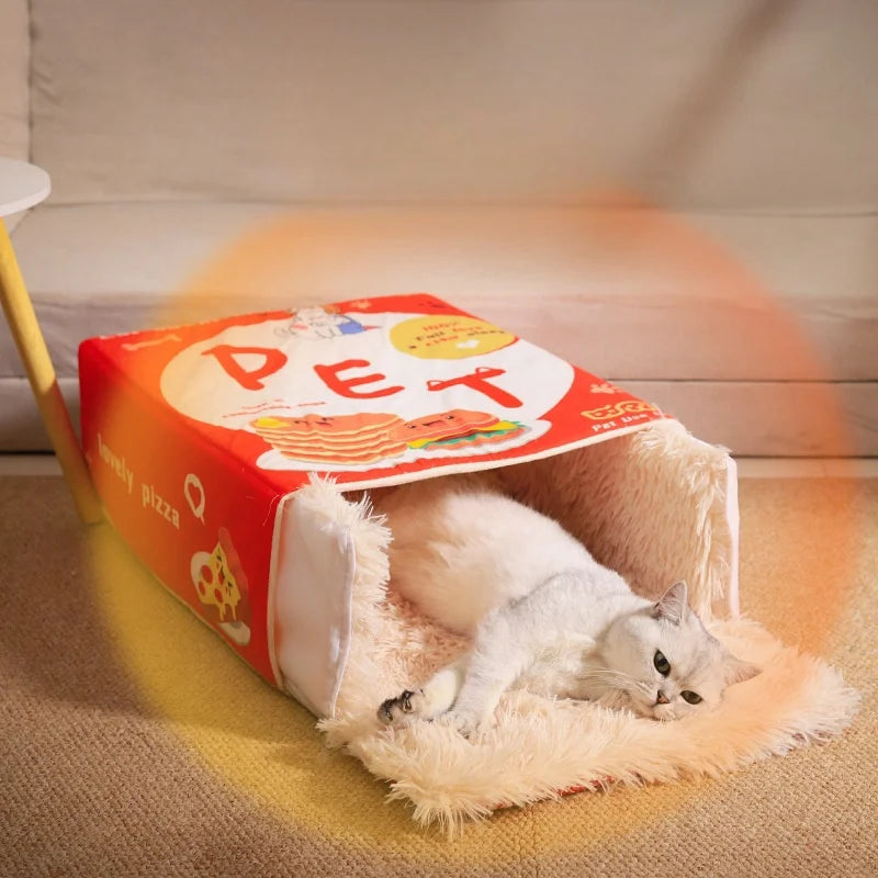 New Snack Box Plush Pet Bed Fully Enclosed Cookie Box Shape Warm Soft