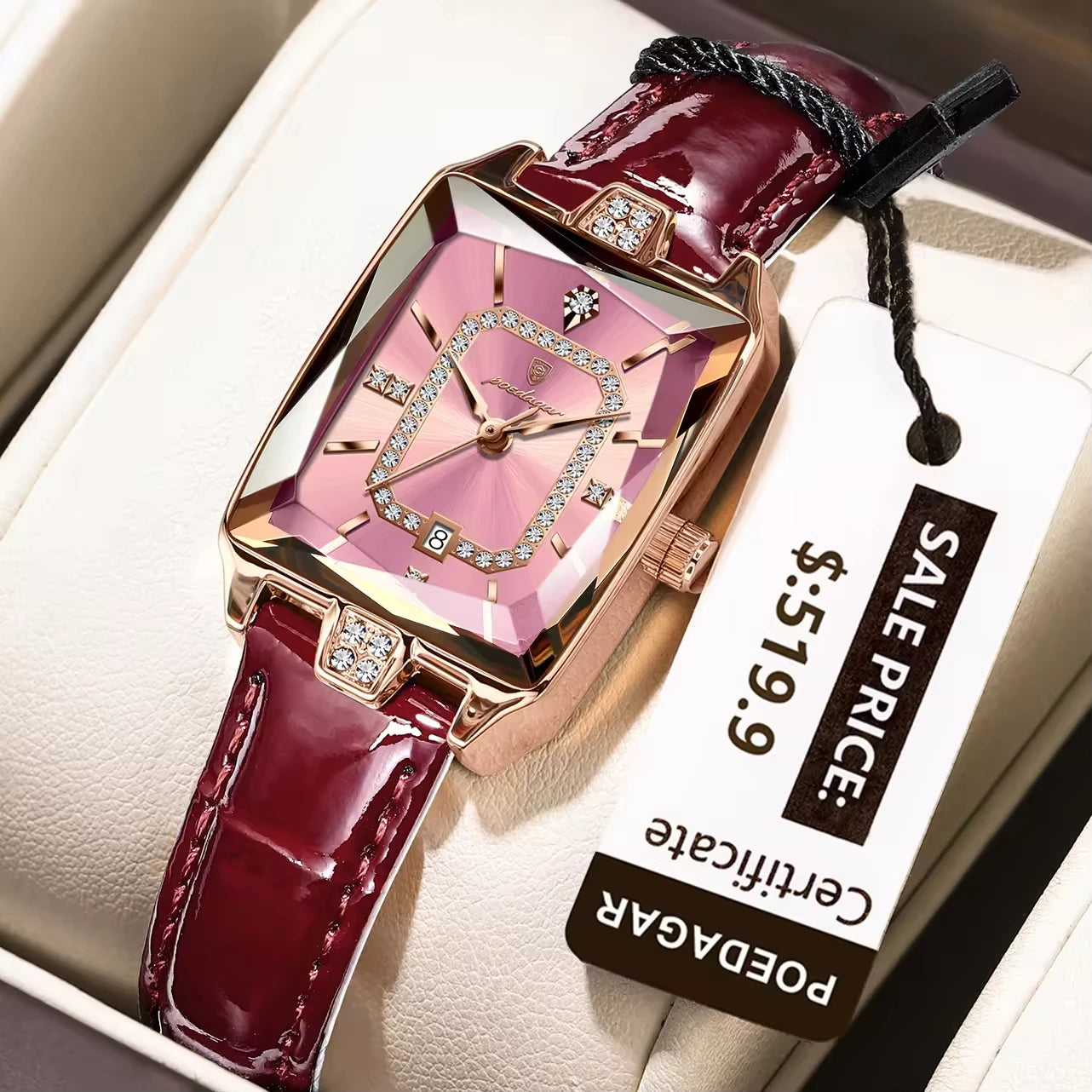 Poedagar 785 Luxury Diamond Leather Women's Watch