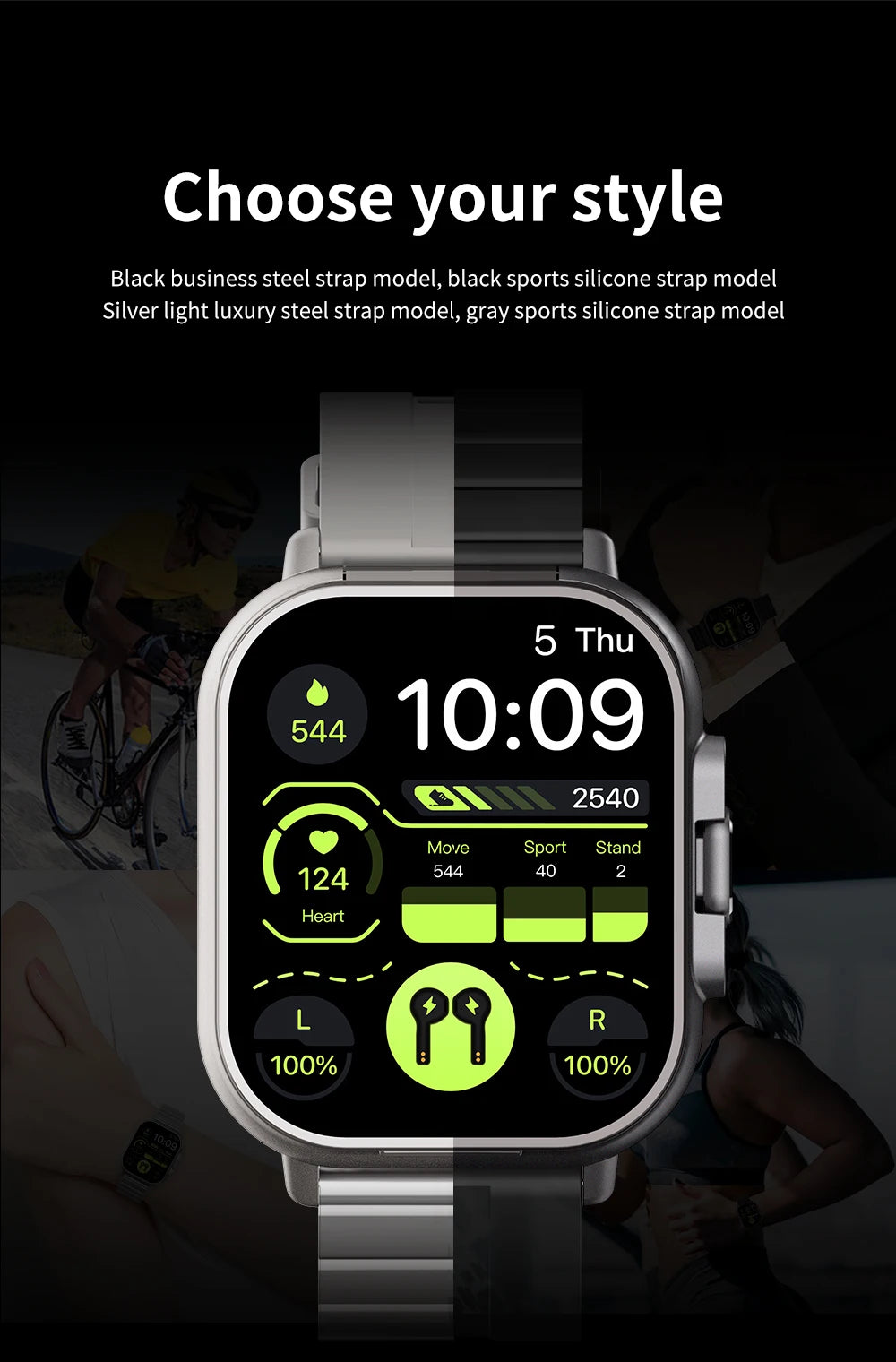 Smart Watch D8E with Earbuds & Heart Rate Monitor