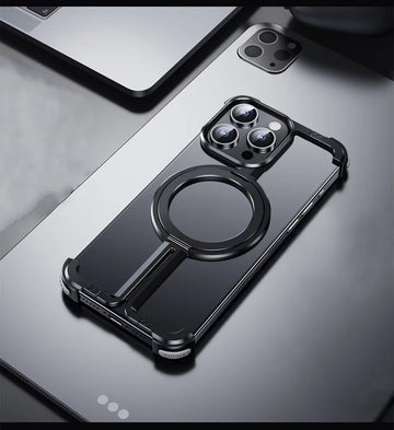 Luxury Aluminum Metal Magnetic Phone Case for iPhone with Ring Stand – Frameless Bumper Shockproof Back Cover