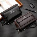 Men's Large PU Business Clutch with Double Zippers